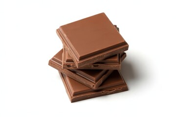A stack of delicious milk chocolate squares on a clean white background