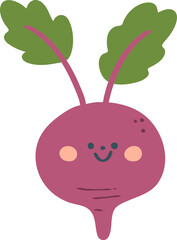 Cute red radish illustration with smiling faces. Playful vegetable cartoon style