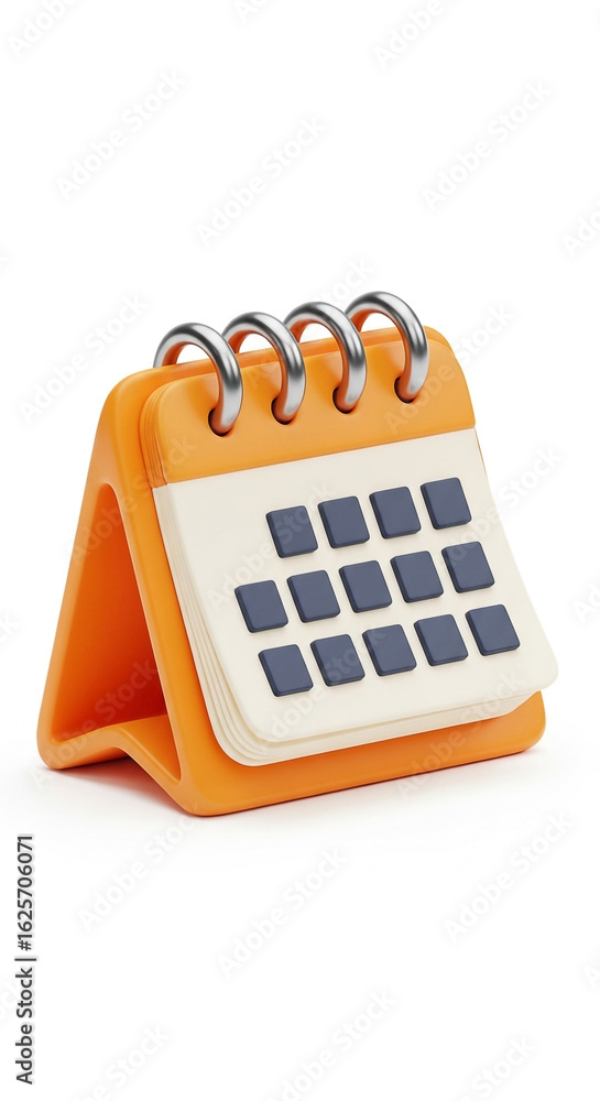 Poster orange desk calendar with spiral binding and grid layout