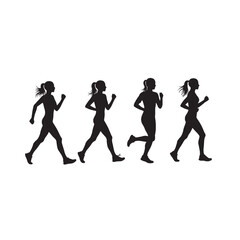 Obraz premium Running Woman Silhouette on White Background – Vector Illustration for Fitness, Health, and Active Lifestyle Concepts
