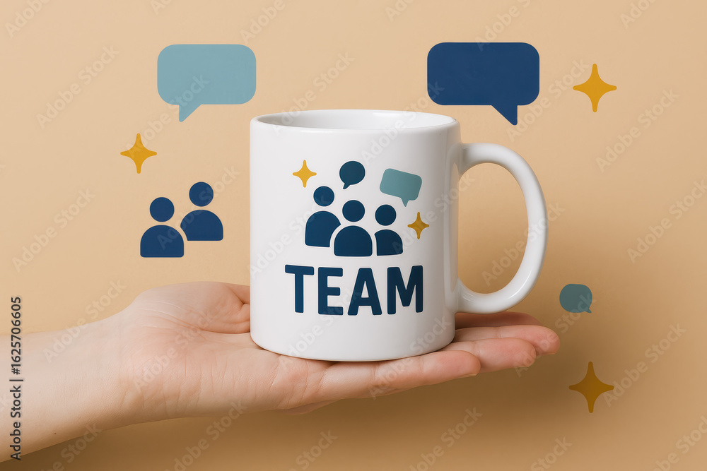 Poster team communication and collaboration create a friendly and positive community with connection and su