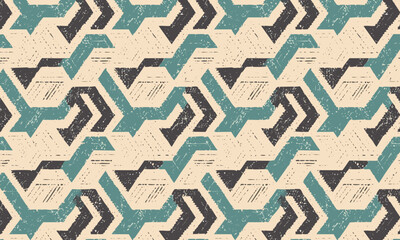 Abstract Tribal Pattern, Hand-Drawn Aztec Maze, Geometric Dry Brush Vector Background © Bayanakun