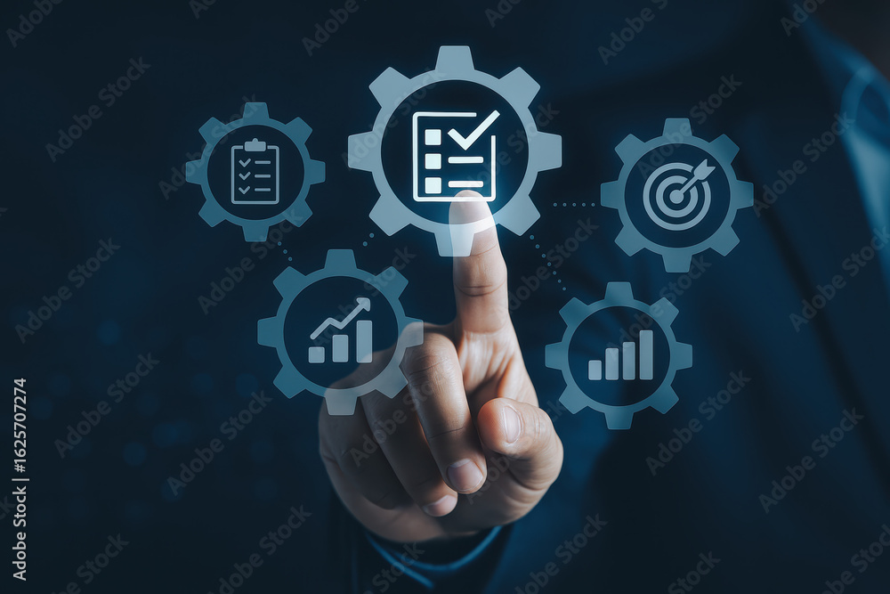 Poster checklist and target icons inspire achievement through process control automation technology and tas