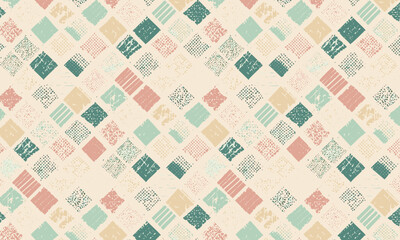 Cute Crayon Doodle Pattern, Hand-Drawn Diamond Background, Kids Nursery Vector Texture