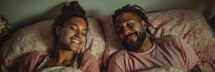 Authentic Millennial Couple Relaxing Together with Face Masks Premium Modern Lifestyle Content for Wellness, Self-Care, and Social Media Campaigns