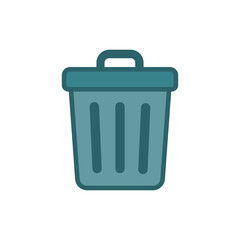 Flat design icon of a teal blue-green trash can.