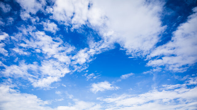 Bright blue sky with fluffy white clouds above