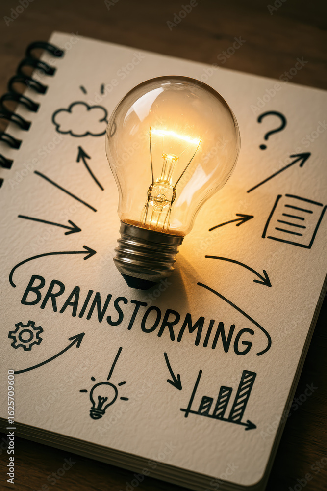 Poster brainstorming and question spark idea and creative concept with solution inspiration and innovation 