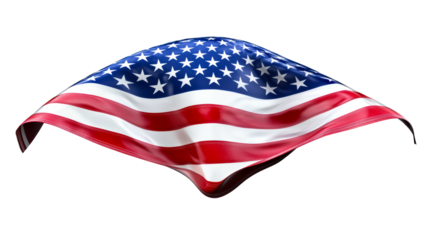 Waving American flag with stars and stripes on transparent background