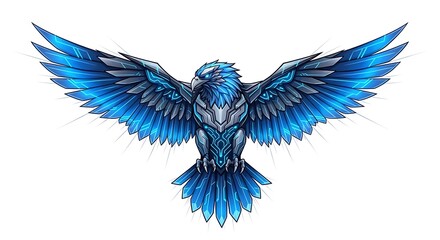 Fototapeta premium Striking Blue Eagle with Cybernetic Design Isolated on White Background