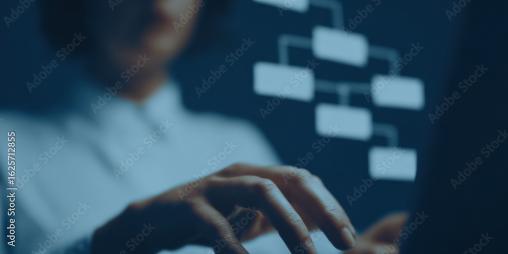 Poster professional digital workflow management with interactive hierarchy diagram modern corporate process