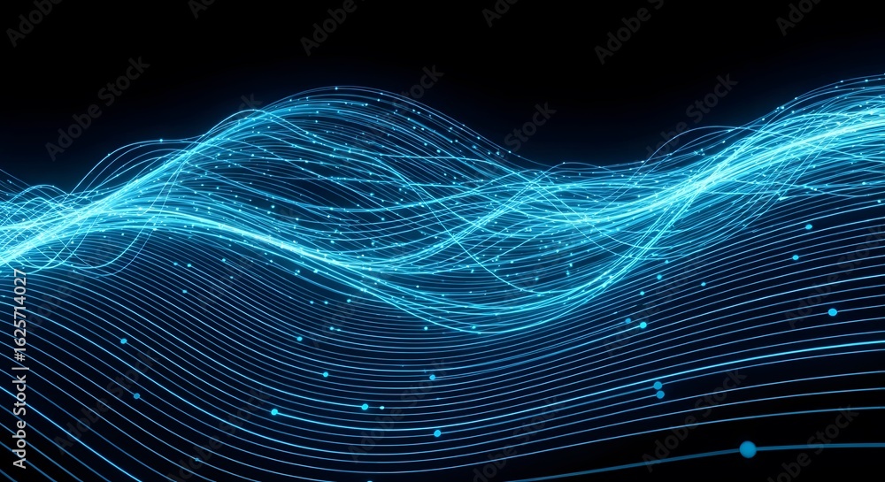 Poster an abstract digital representation of a data network or connection. glowing blue lines and dots conn