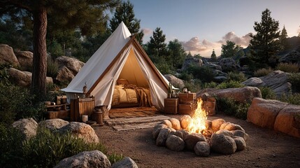 Camping scene tranquil woods