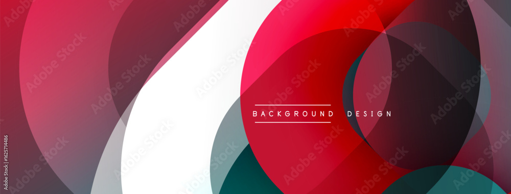 Poster Abstract design features overlapping circles. Red, white, dark shades create dynamic visual effect. Modern background element.