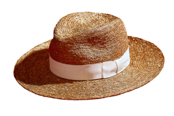 Light brown straw hat with cream band