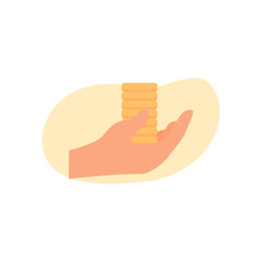 Hands gestures illustration. Character hands holding money coin concept. Vector illustration.