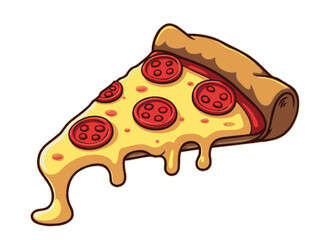 Playful Vector Illustration of Pizza Slice with Dripping Cheese and Pepperoni