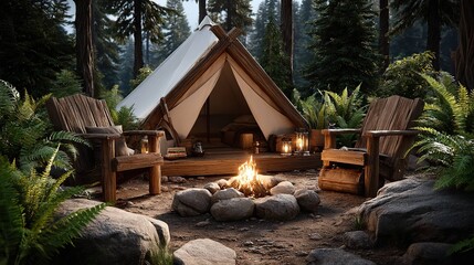 Cozy campfire spot forest scene