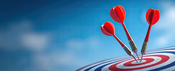 Red darts hitting a target against a clear blue sky