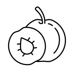 Simple black and white plum line drawing in clean minimal style on a white background