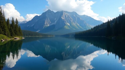 Fototapeta premium Crystal Clear Blue Mountain Lake Surrounded by Alpine Peaks