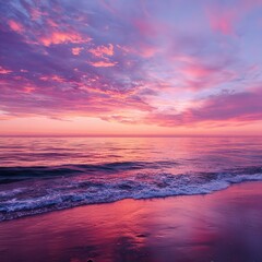 Fototapeta premium Pink And Purple Sunrise Over Calm Ocean.