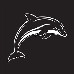 Obraz premium Elegant Dolphin Silhouette on Black Background Marine Wildlife Illustration Ocean Mammal Aquatic Animal Symbol Sea Life Graphic Design Template