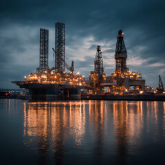 oil rig at night in port