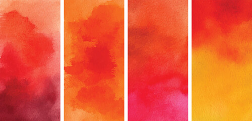 watercolor,  red, pink, yellow, texture brush strokes painted in watercolor vector set design on transparent background