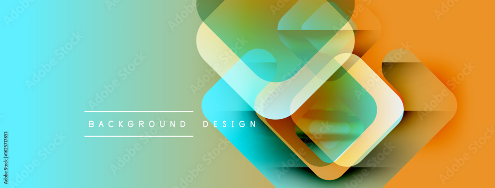 Poster abstract geometric shapes overlap. gradient colors blend from blue to orange. modern design elements