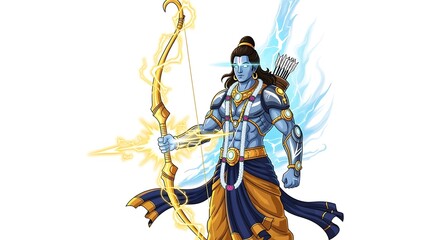 Illustration of Indian God Rama Shooting Arrow with Golden Bow
