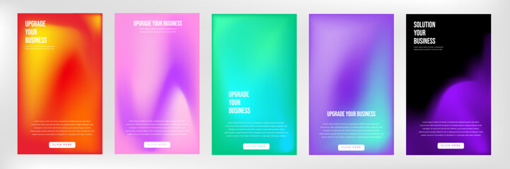 Set of Abstract blurred gradient mesh background in bright modern colors. Colorful smooth banner template. Easy editable soft colored vector illustration