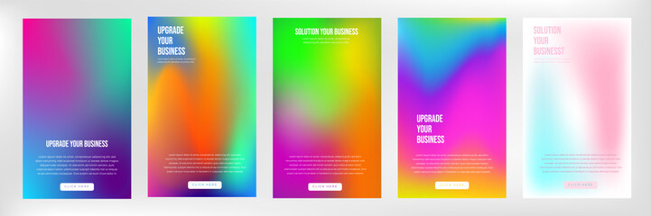 Set of Abstract blurred gradient mesh background in bright modern colors. Colorful smooth banner template. Easy editable soft colored vector illustration