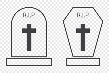Fototapeta premium Tombstone icon on light background. RIP symbol. Death, halloween, die, gravestone, graveyard. Outline, flat and colored style. Flat design.