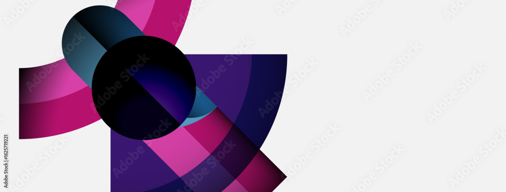 Poster abstract geometric shapes overlap, creating vibrant color gradients. design features circular elemen