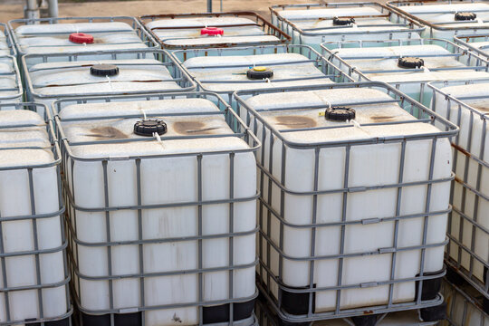 Rows of Intermediate Bulk Containers in Storage