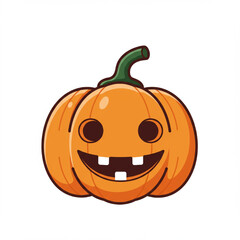 Cartoon illustration of an orange pumpkin with a smiling face, circular eyes, and a few teeth, isolated on a white background.