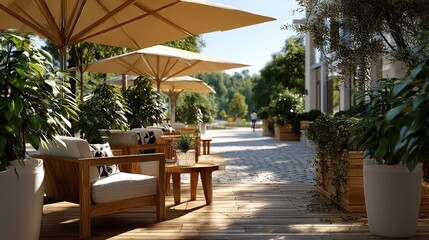 Outdoor cafe sunny day ambience