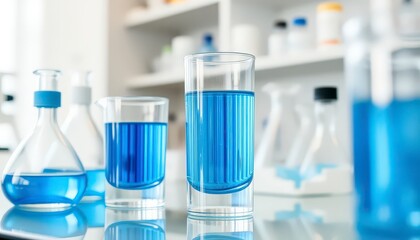 Blue liquids in laboratory glassware (3)