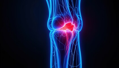 Obraz premium Detailed anatomical illustration of a painful knee joint.