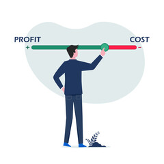 Businessman moves slider to the cost direction for increased profit. Cost and profit, price and value concept