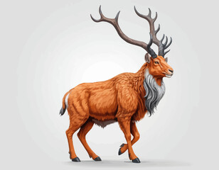 The Markhor is a rich and varied blend of colors, primarily shades of brown, white, and a deep reddish-brown. The fur is detailed with visible strokes, giving it a textured look. A disti (7)