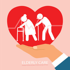 elderly care icon, Aging Society Long Term Care, Aging Population elderly care concept. vector
