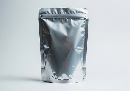 Shiny silver stand up pouch with zipper closure