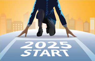 Businessman getting ready to start on 2025 year, start lbusiness concept for business planning. vector,illustration