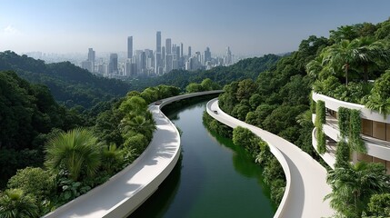Fototapeta premium Urban green canal pathway view