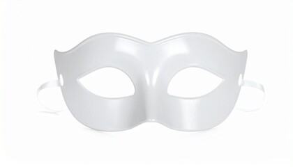 White glossy half-face mask with eye cutouts, symmetrical and reflective, isolated on a plain white background.