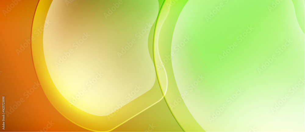 Poster abstract background features flowing curves, vibrant orange, yellow, green hues. smooth gradients cr