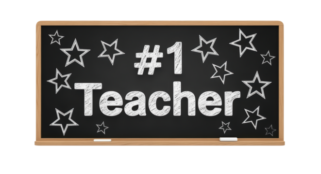 Blackboard with #1 Teacher and Star Decorations for Classroom Celebration