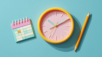 Time Management Tools with a Clock, Calendar, and Pencil